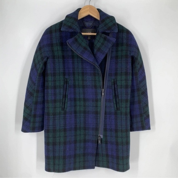 J. Crew Black Watch Tartan Wool Blue and Green Plaid Autumn Winter Coat Size 2 - Picture 5 of 12